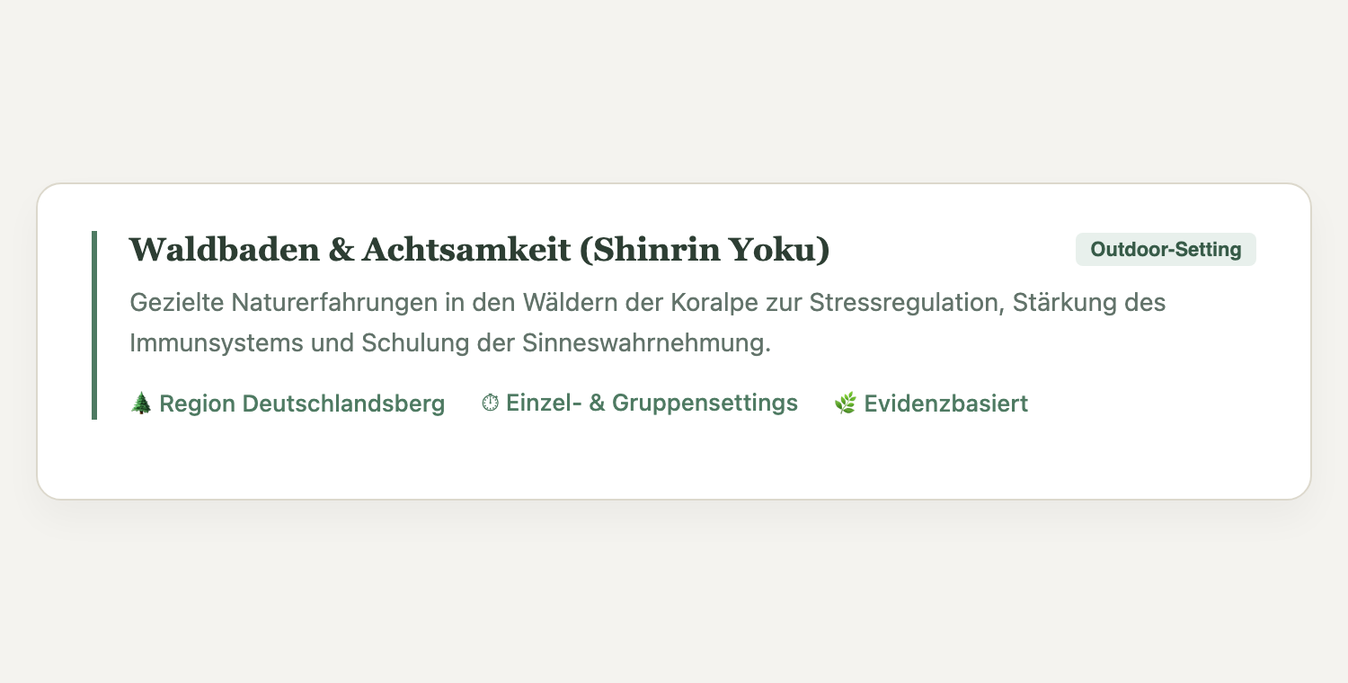 Detailausschnitt: Interaktives Waldbaden-Akkordeon der Praxis Debenjak